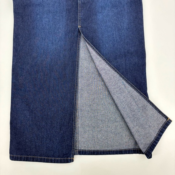 Contrast Jeans Dark Blue Wash Denim Maxi Skirt with Front Slit, 9 - Picture 14 of 16